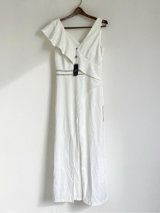 Adrianna Papell Pants - NWT Adrianna Papell Ivory Crepe One-Shoulder Jumpsuit w Crystal Waist (8)